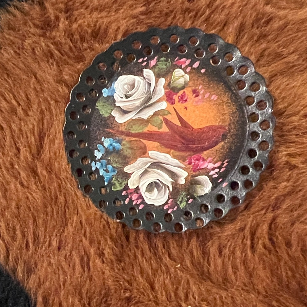Floral Russian Bird  Hand Painted Design Brooch